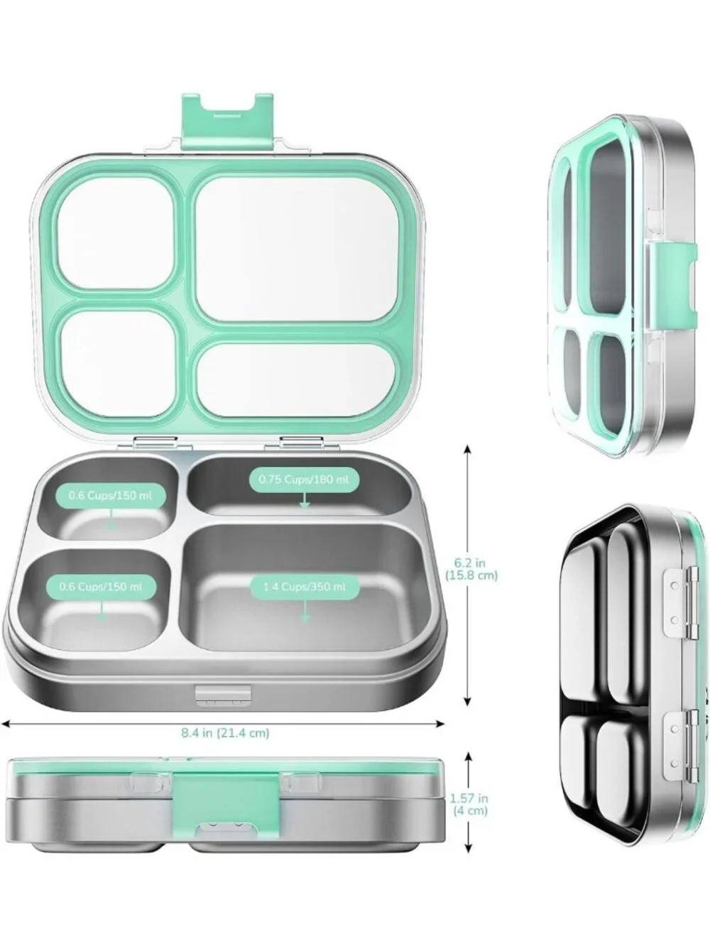 Eco-Friendly Stainless Steel Bento Lunch Box, 800ml, Green - Perfect for Meal